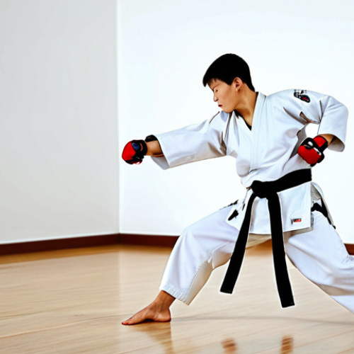 Home 25 A focused individual, wearing a clean white Taekwondo dobok with a black belt, performing a powerful yet controlled kick towards a target pad in a modern, well-lit martial arts dojo. The dojo features polished wooden floors and minimalist decor. The lighting is bright and even, highlighting the dynamic movement. The person's expression shows intense concentration and inner peace. They are fully clothed, in appropriate attire, modest clothing, perfect anatomy, correct proportions, natural pose, well-formed hands, proper finger count, natural body proportions. The image should be professional photography, high quality, sharp focus, vibrant colors, safe for work, appropriate content, family-friendly.