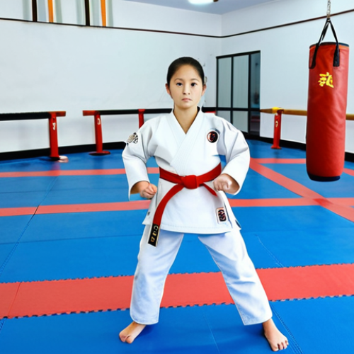 Home 23 Taekwondo Training - Basics**
"A young, fully clothed athlete in a modest Taekwondo uniform practicing basic stances in a clean, well-lit dojang. She is demonstrating a front stance (Ap Kubi) with perfect form. Background shows other students practicing in the dojang. safe for work, appropriate content, fully clothed, family-friendly, professional training environment, perfect anatomy, correct proportions, natural pose, well-formed hands, proper finger count, natural body proportions."
**