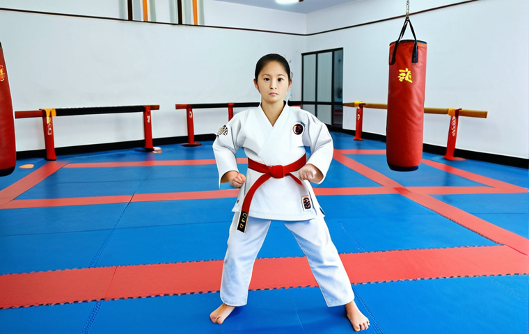 Taekwondo Training - Basics**

"A young, fully clothed athlete in a modest Taekwondo uniform practicing basic stances in a clean, well-lit dojang.  She is demonstrating a front stance (Ap Kubi) with perfect form.  Background shows other students practicing in the dojang. safe for work, appropriate content, fully clothed, family-friendly, professional training environment, perfect anatomy, correct proportions, natural pose, well-formed hands, proper finger count, natural body proportions."

**