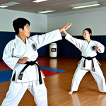 Focused Training**

"A Taekwondo class in session, students fully clothed in doboks practicing forms with focused expressions, a dedicated instructor providing guidance, safe for work, appropriate content, fully clothed, professional martial arts setting, well-lit dojang, perfect anatomy, natural proportions, family-friendly."

**