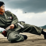 태권도 관련 영화 추천 - **Prompt:** A determined, fully clothed Korean War soldier in appropriate military attire, executing...