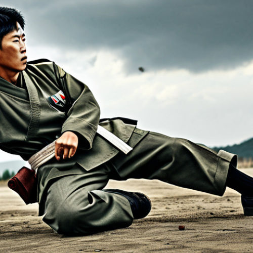 Home 9 태권도 관련 영화 추천 - **Prompt:** A determined, fully clothed Korean War soldier in appropriate military attire, executing...